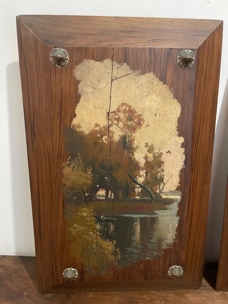 PAREJA DE PAISAJES DE BOSQUE. ANÓNIMO. ÓLEO SOBRE MADERA. ESCUELA CATALANA. XIX - Imagen 2