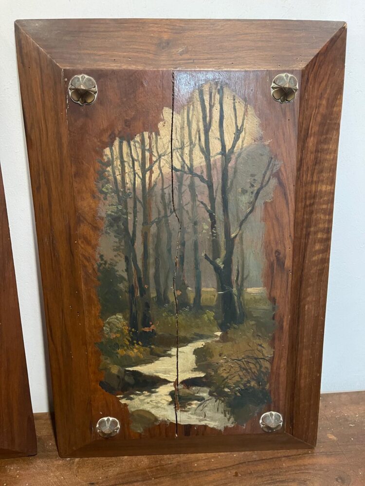 PAREJA DE PAISAJES DE BOSQUE. ANÓNIMO. ÓLEO SOBRE MADERA. ESCUELA CATALANA. XIX - Imagen 3