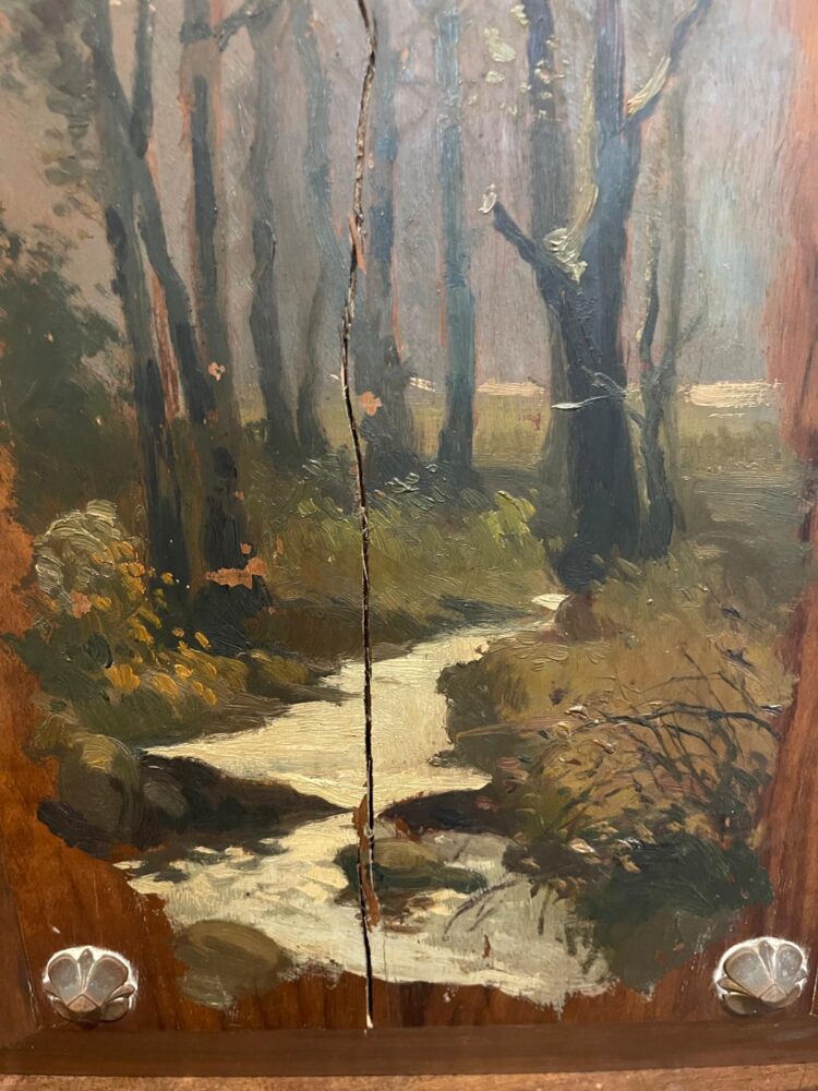 PAREJA DE PAISAJES DE BOSQUE. ANÓNIMO. ÓLEO SOBRE MADERA. ESCUELA CATALANA. XIX - Imagen 4